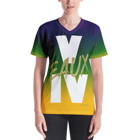 MARDI GRAS/WHITE/GOLD V EAUX IV Women's V-neck