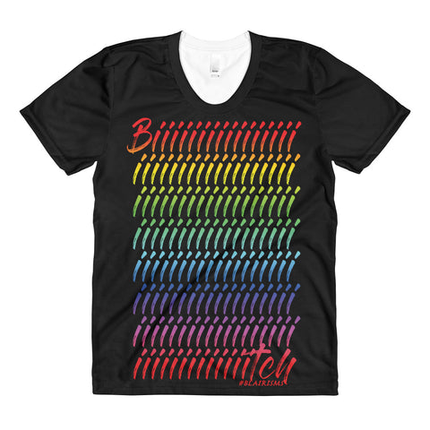 BLACK/RAINBEAUX BIIIIIIIIIIIIIIIIIIIIIIIITCH women’s crew neck t-shirt