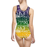 EAUX- WHITE ON MARDI GRAS 1 PIECE SWIM SUIT