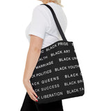 BLACK MAGIC WHITE LETTERS TOTE BAG