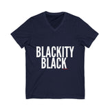 BLACKITY BLACK - WHITE UNISEX V-NECK T-SHIRT