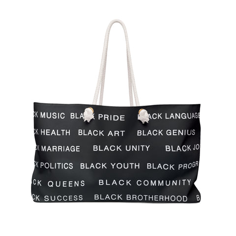 BLACK MAGIC WHITE LETTERS WEEKENDER BAG