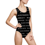 BLACK MAGIC - WHITE LETTERS 1 PIECE SWIM SUIT