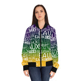 EAUX- WHITE ON MARDI GRAS AOP WOMEN'S BOMBER JACKET