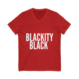BLACKITY BLACK - WHITE UNISEX V-NECK T-SHIRT