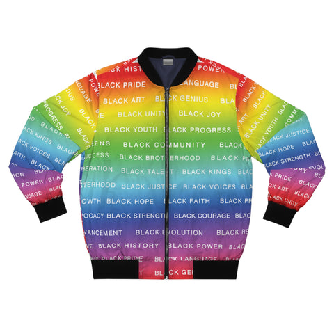 BLACK MAGIC RAINBOW WHITE AOP MEN'S BOMBER JACKET
