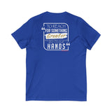 REACH FOR SOMETHING WHITE GOLD UNISEX V-NECK T-SHIRTS