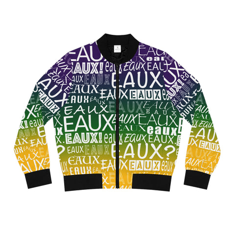 EAUX- WHITE ON MARDI GRAS AOP WOMEN'S BOMBER JACKET