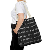 BLACK MAGIC WHITE LETTERS TOTE BAG