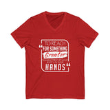 REACH FOR SOMETHING - WHITE RED UNISEX V-NECK T-SHIRT