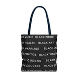 BLACK MAGIC WHITE LETTERS TOTE BAG