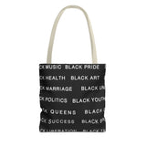 BLACK MAGIC WHITE LETTERS TOTE BAG