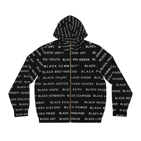 BLACK MAGIC WHITE LETTERS AOP ZIP HOODIE