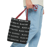 BLACK MAGIC WHITE LETTERS TOTE BAG