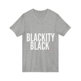 BLACKITY BLACK - WHITE UNISEX V-NECK T-SHIRT