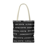 BLACK MAGIC WHITE LETTERS TOTE BAG