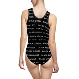 BLACK MAGIC - WHITE LETTERS 1 PIECE SWIM SUIT
