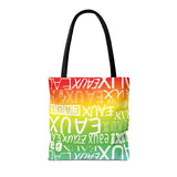 EAUX WHITE ON RAINBOW TOTE BAG