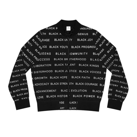 BLACK MAGIC WHITE LETTERS AOP WOMEN'S BOMBER JACKET