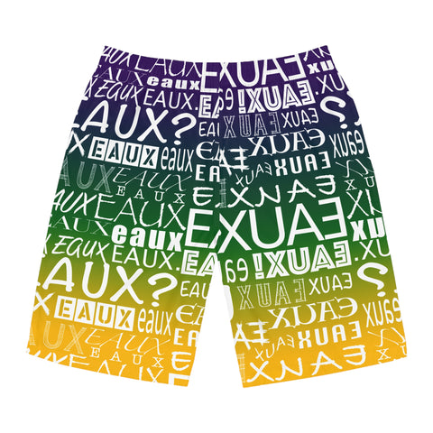 EAUX- WHITE ON MARDI GRAS BOARD SHORTS