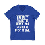 LIFE TRULY BEGINS UNISEX V-NECK T-SHIRT
