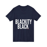 BLACKITY BLACK - WHITE UNISEX V-NECK T-SHIRT