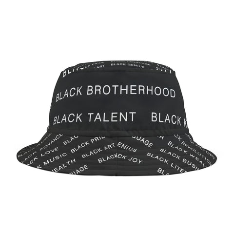 BLACK MAGIC WHITE LETTERS AOP BUCKET HAT