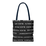 BLACK MAGIC WHITE LETTERS TOTE BAG