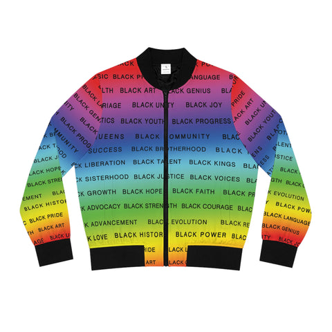 BLACK MAGIC RAINBOW BLACK AOP WOMEN BOMBER JACKET