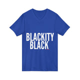 BLACKITY BLACK - WHITE UNISEX V-NECK T-SHIRT