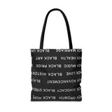 BLACK MAGIC WHITE LETTERS TOTE BAG