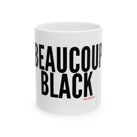 BEAUCOUP BLACK - BLACK CERAMIC MUG - WHITE 150Z