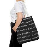 BLACK MAGIC WHITE LETTERS TOTE BAG
