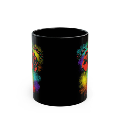 BLACK GAY PROUD FIST CERAMIC BLACK MUG 150Z