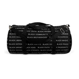 BLACK MAGIC WHITE LETTERS DUFFEL BAG