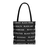 BLACK MAGIC WHITE LETTERS TOTE BAG