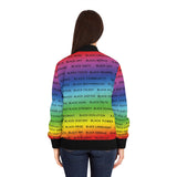 BLACK MAGIC RAINBOW BLACK AOP WOMEN BOMBER JACKET