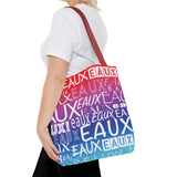 EAUX WHITE ON RAINBOW TOTE BAG