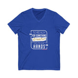REACH FOR SOMETHING WHITE GOLD UNISEX V-NECK T-SHIRTS