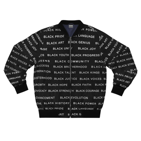 BLACK MAGIC WHITE LETTERS AOP MEN'S BOMBER JACKET