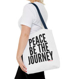PEACE BE THE JOURNEY BLACK TOTE BAG