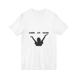 LOOK AT GAWD WHITE UNISEX V-NECK T-SHIRTS