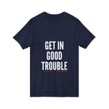 GET IN GOOD TROUBLE - WHITE UNISEX V-NECK T-SHIRT