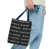 BLACK MAGIC WHITE LETTERS TOTE BAG