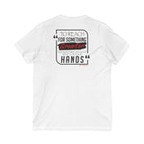 REACH FOR SOMETHING - BLACK RED UNISEX V-NECK T-SHIRT