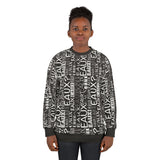 Trendy Unisex Sweatshirt with Abstract Text Design, Cozy Streetwear, Perfect for Casual Outings, Gift for Art Lovers, Graphic Pullover