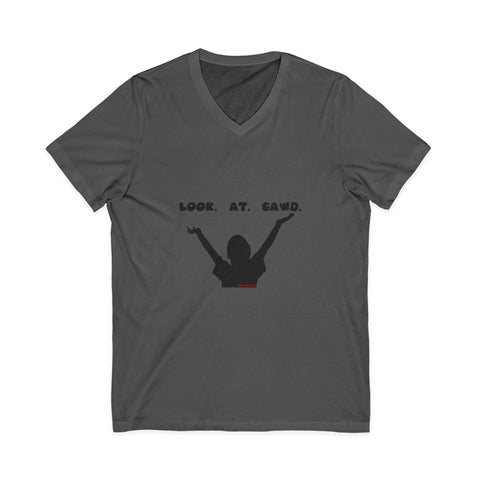 LOOK AT GAWD WHITE UNISEX V-NECK T-SHIRTS
