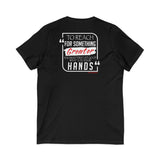 REACH FOR SOMETHING - WHITE RED UNISEX V-NECK T-SHIRT