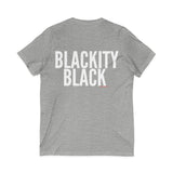 BLACKITY BLACK - WHITE UNISEX V-NECK T-SHIRT