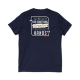 REACH FOR SOMETHING WHITE GOLD UNISEX V-NECK T-SHIRTS